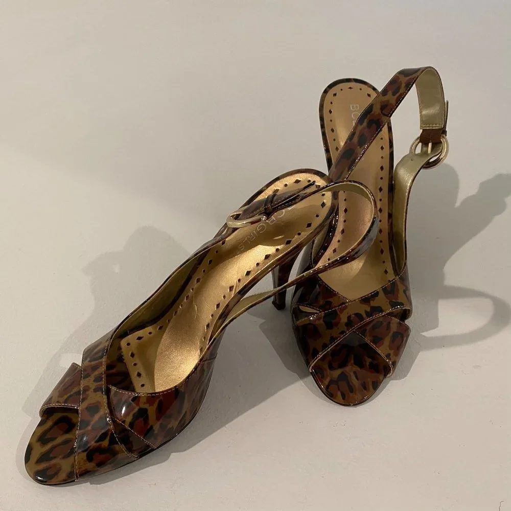 🎉Host Pick 🎉 BCBGirls Leopard Print Peep Toe Stiletto Heeled Sandal Size 9.5 - Picture 2 of 11